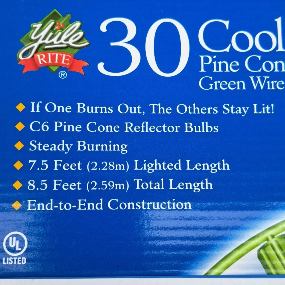 Yule Rite 25 Pine Cone String Lights Cool White Indoor Outdoor Total Length 15ft